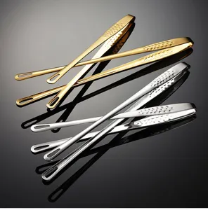 Stainless steel food tongs set, gold and silver small serving tongs for kitchen or bakery.