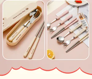 Tragbares 304 Edelstahl Besteckset mit Aufbewahrungsbox Löffel Gabel Stäbchen Set