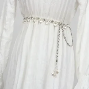 Elegante catena da cintura in perle e strass per donna, dolce cintura decorativa con ciondoli.