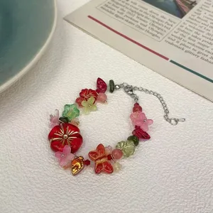 Bracelet de perles de fleurs colorées d'été design rétro doux chaîne de clavicule accessoire