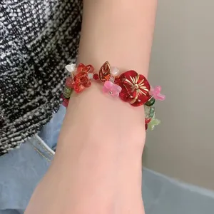 Bracelet perles fleurs colorées été design rétro de niche mode douce accessoire poignet femme