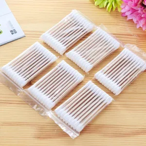 Bastoncillos de Algodón Desechables de Doble Cabezal Palo de Madera Limpieza Cosmética Bastoncillos para Oídos Herramienta de Cuidado Personal