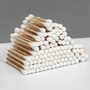 Bastoncillos de algodón de bambú desechables de doble punta para limpieza y maquillaje.