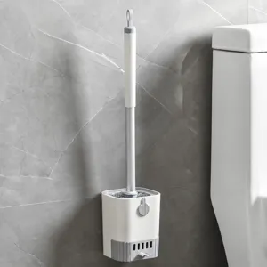Wall Mounted Toilet Brush Holder Set Plastic Long Handle Toilet Bowl Brush With Drainage Tray Bathroom Cleaning Tool