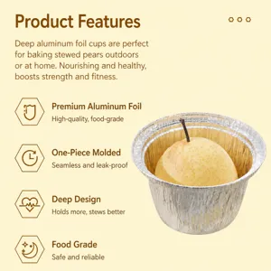 Disposable aluminum foil cup deep round food grade baking bowl for baked pear soup 100pcs