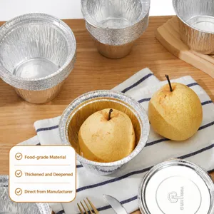 Deepened aluminum foil cups for baking pears, round food-grade disposable bowls with lids.