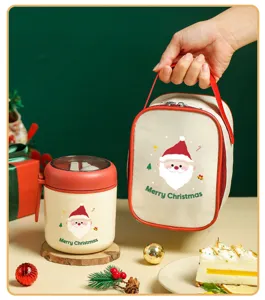 Portable Christmas thermos soup cup and lunch bag set, ideal student gift for morning.