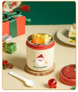 Portable thermal breakfast cup insulated soup container with spoon and cute Christmas design