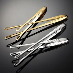 Stainless steel food tongs for BBQ, steak, and bread, featuring a sleek non-slip design.
