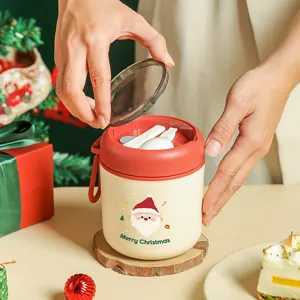 Portable Christmas breakfast soup cup with spoon, cute insulated travel mug for students gift.