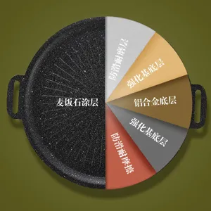 Sartén de parrilla BBQ de piedra maifan multicapa, plancha redonda antiadherente para camping.