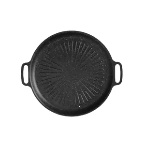 Sarten redonda universal de piedra Maifan con asas dobles para barbacoa de camping al aire libre.