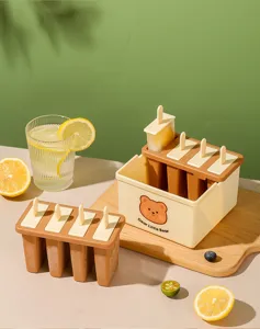 Silikon Eis am Stiel Form Set mit Aufbewahrungsbox niedliches Bär Design DIY Eismaschine