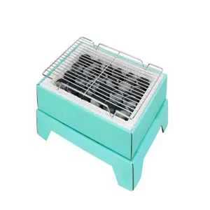 Portable instant disposable BBQ grill with charcoal and wire mesh for outdoor camping cooking