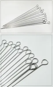 Stainless steel barbecue skewers 12 pcs metal kebab sticks with ring handles for grilling