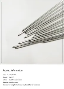 Stainless steel barbecue skewers, square head design, 41.5cm length for outdoor grilling.