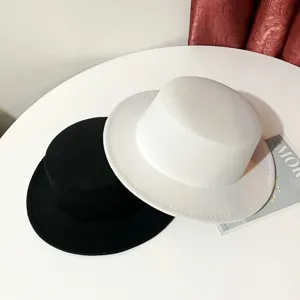 British Style Flat Top Fedora Hat Women Men Unisex Retro Woolen Casual Versatile Short Brim Winter Warm Cap
