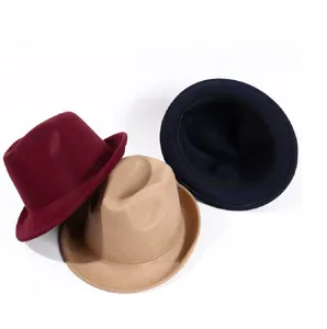 Classic solid color felt fedora hat for men, retro british style short brim jazz hat autumn winter.