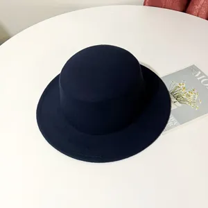 Classic British flat top wool felt hat, vintage elegant fedora hat for men and women stylish.