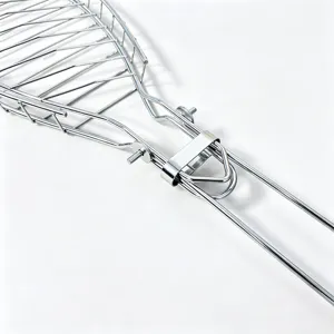 Parrilla Plegable Portátil para Pescado Individual Hierro Galvanizado Herramienta de Barbacoa con Mango de Madera para Camping BBQ