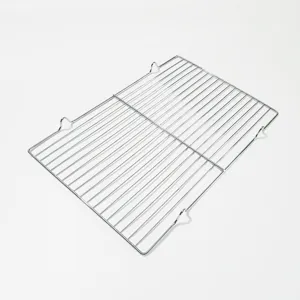 Stainless steel square cooling wire rack, metal BBQ grid mesh for outdoor camping cooking.