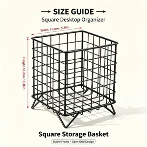 Black metal wire desktop organizer storage basket square mesh desk tidy container box