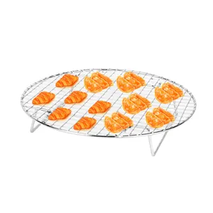 Grille de refroidissement ronde en acier inoxydable pour pâtisserie, plateau vapeur avec pieds.