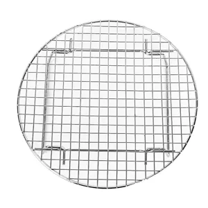 Grille de refroidissement ronde en acier inoxydable avec pieds pliants pour gâteaux.