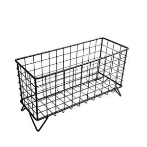 Black metal wire storage basket desktop organizer with legs for office and home office use