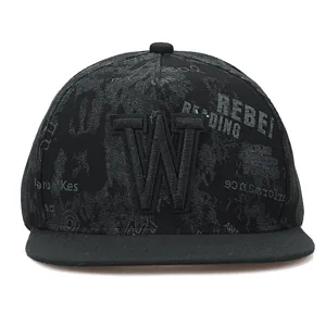 Black hip hop baseball cap with 3D W letter embroidery and stylish urban street print details.