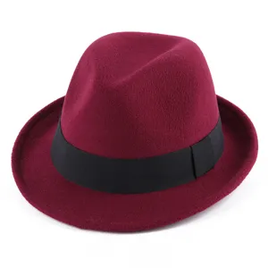 Sombrero fedora clásico de lana para mujer con cinta negra, estilo británico jazz invierno.