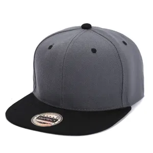 Gray snapback cap with black flat brim, stylish hip-hop hat for men and women daily wear.