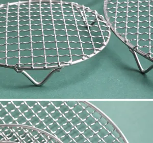 Stainless steel round grill rack and cooling wire mesh detail for air fryer cooking.