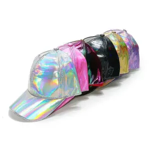 Casquette de baseball en cuir PU holographique, chapeau hip-hop dégradé, streetwear mode.