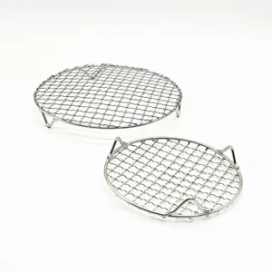Stainless Steel Round Barbecue Grill Net Air Fryer Rack With Support Legs Portable Outdoor Cooking Grate For Home Kitchen