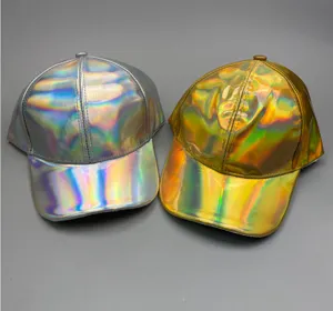 Casquette de baseball en cuir PU holographique, chapeau brillant arc-en-ciel mode urbaine.