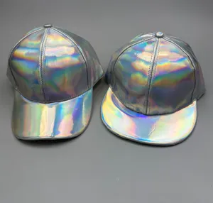 Casquette de Baseball en Cuir PU Holographique Chapeau Hip Hop Multicolore Brillant