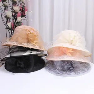 Élégant chapeau de soleil en dentelle maille femme été respirant pliable seau protection UV