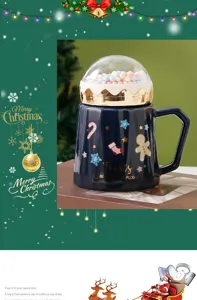 Kerst keramische koffiekop met koepeldeksel feestelijk ontwerp cadeau beker 350ml