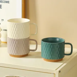 Detailed view of European ceramic coffee mug with diamond texture and practical handle for daily use.