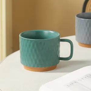 Textured ceramic coffee mug detail, elegant design for daily use drinking water cup.