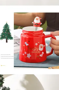 Kerst keramische mok met deksel en kerstman lepel, schattig feestelijk kado voor de feestdagen.