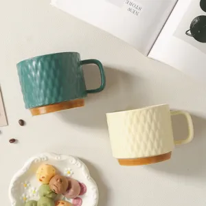 Ceramic coffee mug with vertical texture, stylish Nordic design cup for home office use