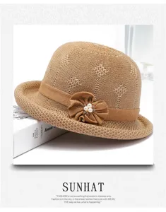 Women's knitted fisherman hat breathable hollow out casual summer basin hat sun hat