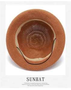 Women brown woven straw sun hat casual breathable fedora hat stylish beach headwear