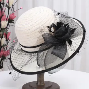 Femmes Élégant Dentelle Mesh Chapeau de Soleil Large Bord Pliable Respirant Été Plage Voyage Casquette Dames Vintage Chapeau Fedora