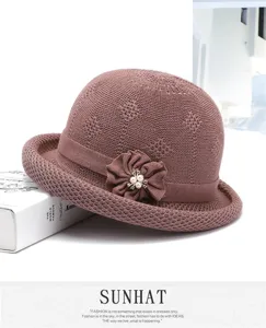 Women knit fisherman hat vintage dome basin hat elegant floral rhinestone knitted hat