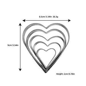 Stainless steel heart cookie cutter set 5 pieces baking molds for cake pastry biscuits DIY tools