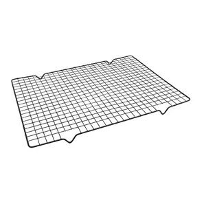 Black wire baking cooling rack for cakes and cookies, rectangle grid mesh design for kitchen.