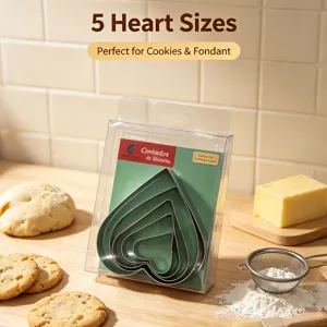 5-piece stainless steel heart cookie cutter set for baking, biscuits and fondant molds.